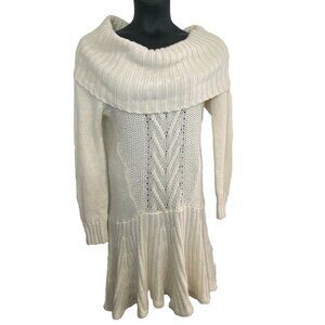 Retro Victorias Secret Cream Large Cable Knit Sweater Dress Cowl Neck Mermaid He